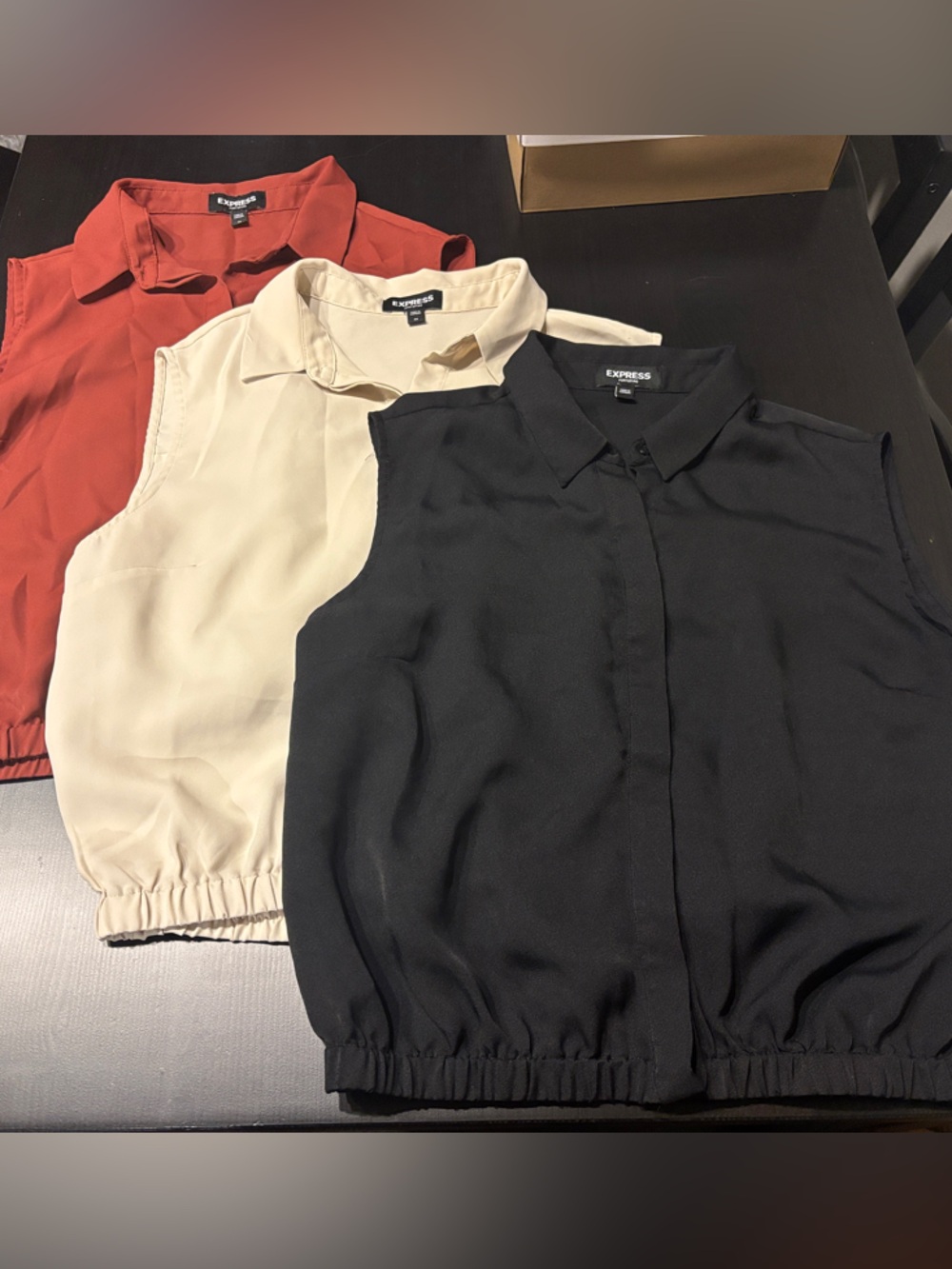 Express Portofino Sleeveless Blouse 3-Pack Bundle Black Rust Cream - Size M